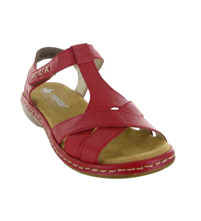 sandales et nu pieds - Confort - femme - Cuir - Rouge - Rieker