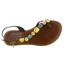 sandales et nu pieds - Entre doigt & Tong - femme - Cuir - Marron - Caryatis