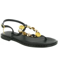 sandales et nu pieds - Entre doigt & Tong - femme - Cuir - Noir - Caryatis
