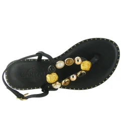 sandales et nu pieds - Entre doigt & Tong - femme - Cuir - Noir - Caryatis