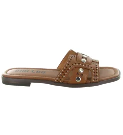 sandales et nu pieds - Mule Sabot - femme - Cuir - Camel - Bibi lou