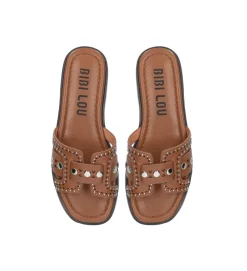 sandales et nu pieds - Mule Sabot - femme - Cuir - Camel - Bibi lou