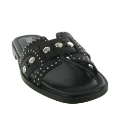 sandales et nu pieds - Mule Sabot - femme - Cuir - Noir - Bibi lou