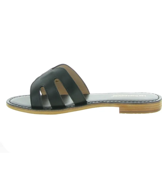 sandales et nu pieds - Mule Sabot - femme - Cuir - Noir - Les tropeziennes