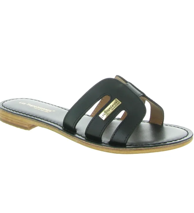 sandales et nu pieds - Mule Sabot - femme - Cuir - Noir - Les tropeziennes