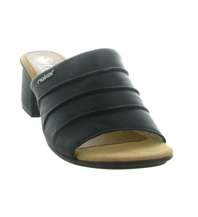 sandales et nu pieds - Mule Sabot - femme - Cuir - Noir - Rieker