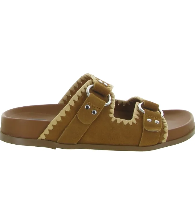 sandales et nu pieds - Mule Sabot - femme - Cuir - Chestnut - Bibi lou