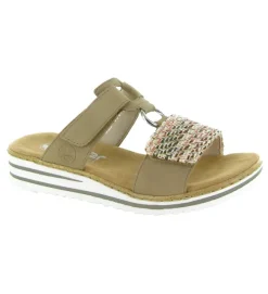 sandales et nu pieds - Mule Sabot - femme - Cuir - Beige - Rieker