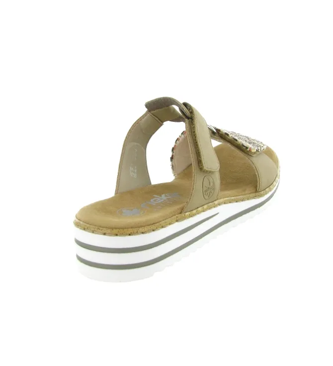 sandales et nu pieds - Mule Sabot - femme - Cuir - Beige - Rieker