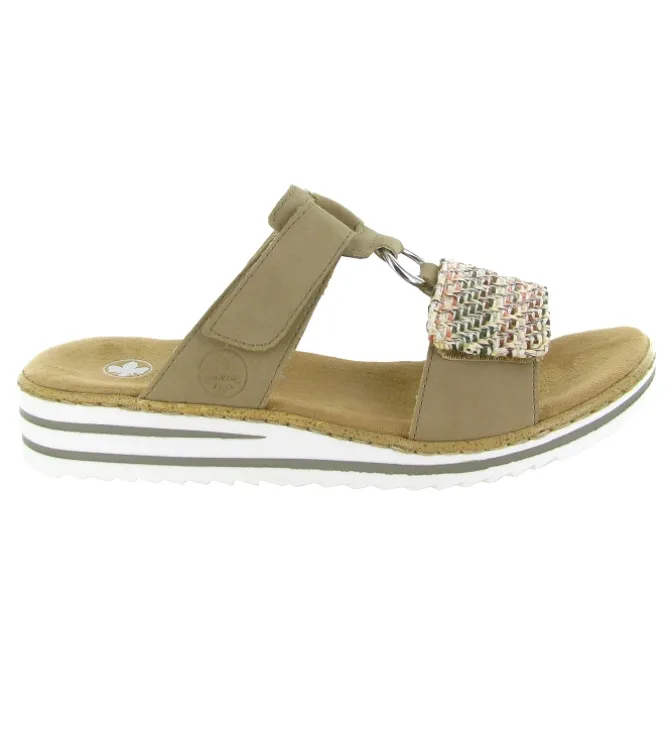 sandales et nu pieds - Mule Sabot - femme - Cuir - Beige - Rieker