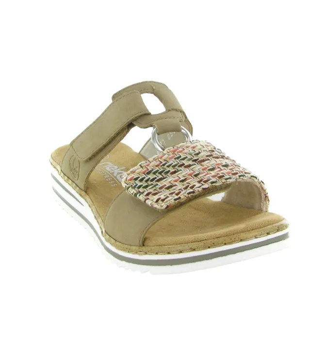 sandales et nu pieds - Mule Sabot - femme - Cuir - Beige - Rieker