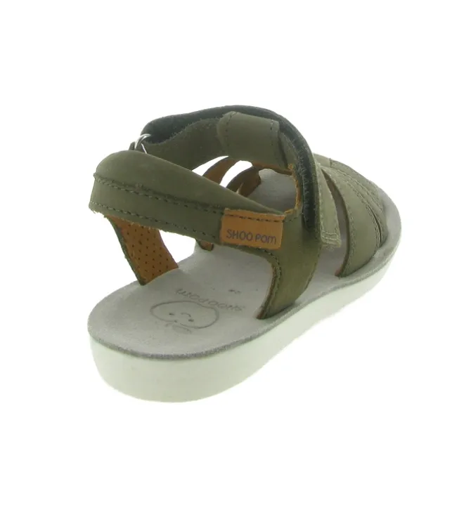 sandales et nu pieds - Semelle souple - junior garcon - Nubuck - Kaki - Shoo pom