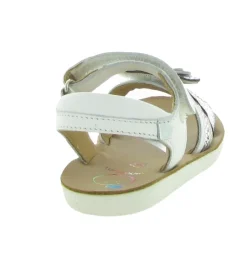 sandales et nu pieds - Semelle souple - junior fille - Cuir - Blanc - Shoo pom