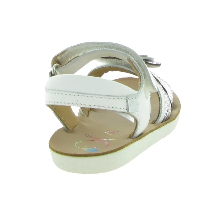 sandales et nu pieds - Semelle souple - junior fille - Cuir - Blanc - Shoo pom