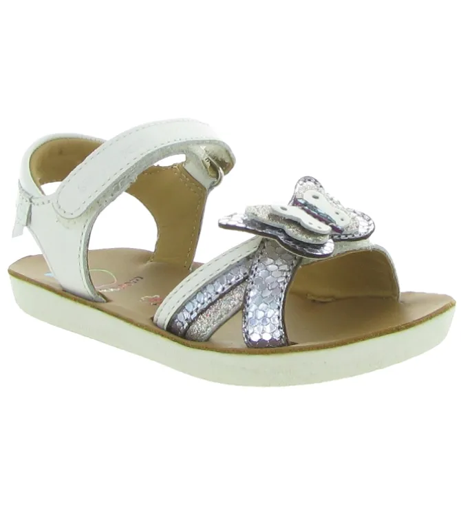 sandales et nu pieds - Semelle souple - junior fille - Cuir - Blanc - Shoo pom