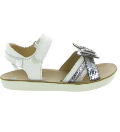 sandales et nu pieds - Semelle souple - junior fille - Cuir - Blanc - Shoo pom