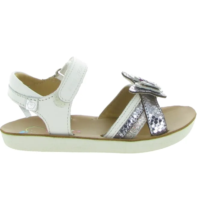 sandales et nu pieds - Semelle souple - junior fille - Cuir - Blanc - Shoo pom
