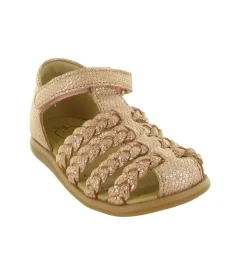 sandales et nu pieds - Semelle souple - bebe fille - Cuir laminé - Or - Shoo pom