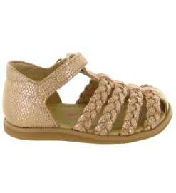 sandales et nu pieds - Semelle souple - bebe fille - Cuir laminé - Or - Shoo pom