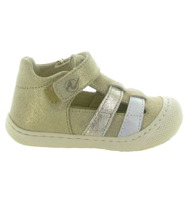 sandales et nu pieds - Semelle souple - bebe fille - Cuir laminé - Beige - Naturino