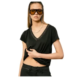 tee shirt - MANCHE COURTE - vetement femme - Coton - Noir - Freeman t.porter